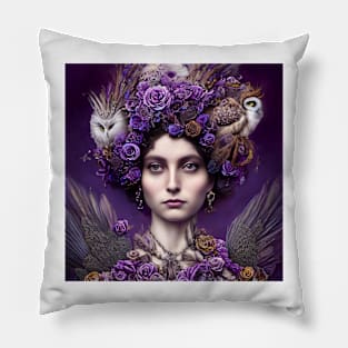 Queen of Owls Fantasy Art and Décor Pillow