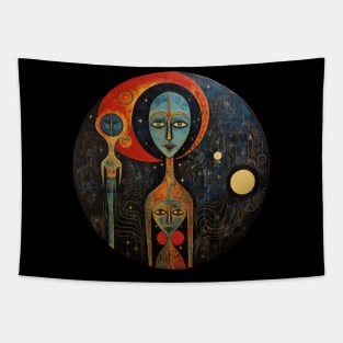 Triple moon goddess of witchcraft aliens surrealistic art Tapestry