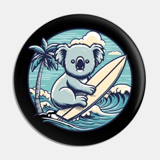 Koala with a surfboard on the beach, koala bear in summer vacation, kawaii koala lover design Pin