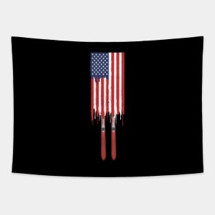 USA ski flag, USA winter holiday, skiing vacation, skiing sticker pack, USA sticker pack Tapestry