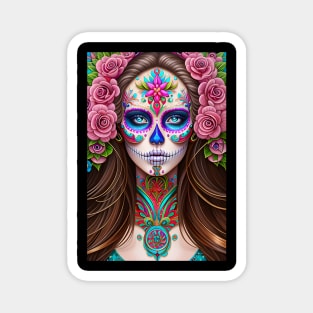 Sugar Skull Art - Colorful Woman in Sugar Skull Makeup Magnet