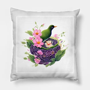 Bird in a Floral Nest - Adorable Wall Decor Pillow