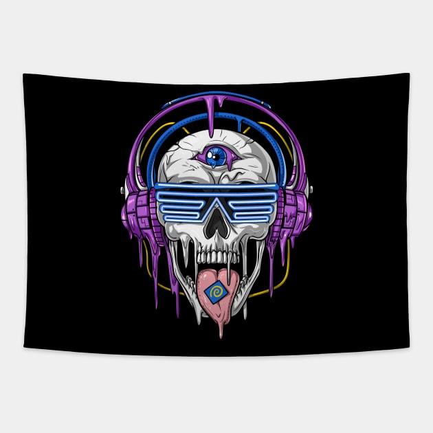 Psychedelic Melting Skull Tapestry by underheaven
