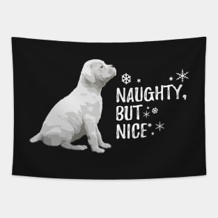 Naughty but Nice Christmas, White Boxer Dog Tapestry