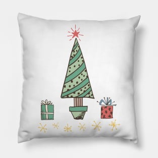 Retro Christmas Gift Tree Pillow