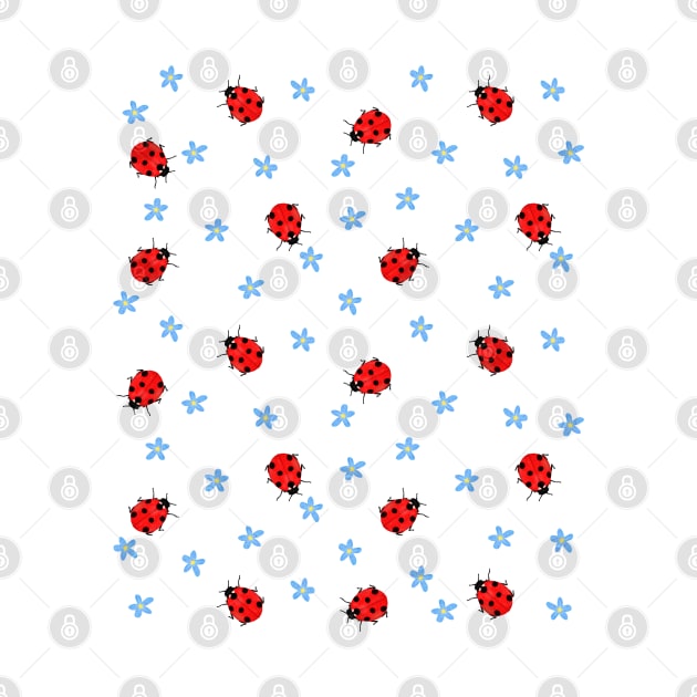 Ladybugs and Blue Flowers Pattern by Kraina