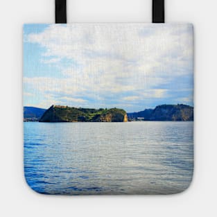 View from the Gulf of Naples at the Tyrrhenian Sea, boat and rocky outcrops Tote