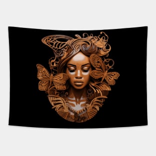 Wooden Carving of a Braided African Woman Tapestry