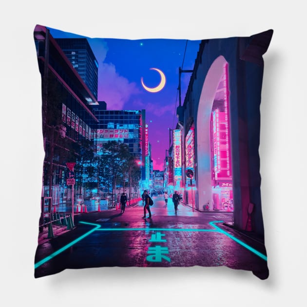 Cyber Alley (Tokyo) Pillow by funglazie