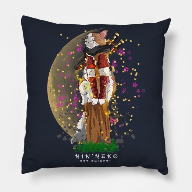 Ninja Cat Shinobi in Action Pillow by CoretanVector