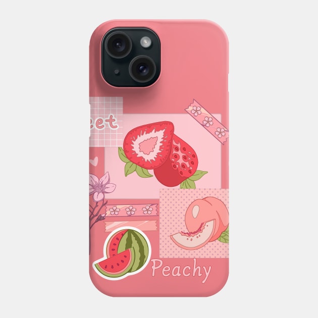 The peachy pink design with  various berries, fruits, and other cute stickers Phone Case by AnGo