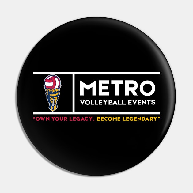 White Slogan Logo Pin by metro volleyball events