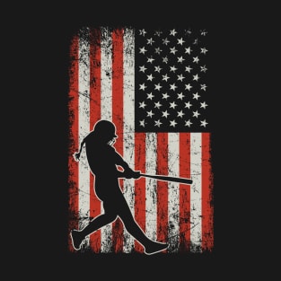USA Flag Softball Player T-Shirt