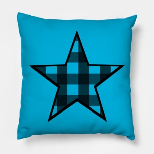 Blue and Black Buffalo Plaid Star Pillow