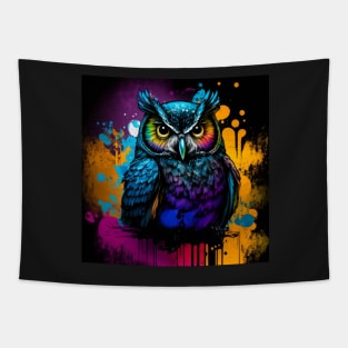 Cosmic Owl Splatter Paint Tapestry