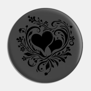 Elegant Black and White Heart Floral Motif Pin