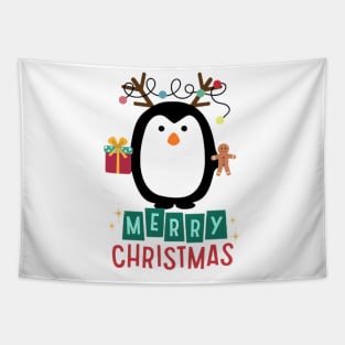 Penguin Christmas decoration. Christmas lights. Tapestry