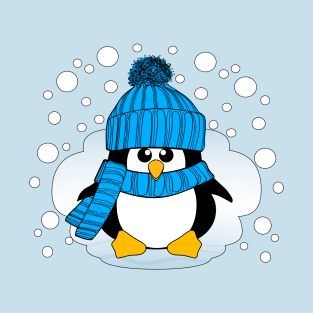 Christmas Boy Penguin with Light Blue Hat and Scarf T-Shirt