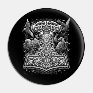 Viking Mjolnir Thors Raven Hammer Norse Pagan Knotwork Ravens Pin