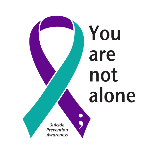 Suicide prevention: not alone ribbon, black type by Just Winging It Designs