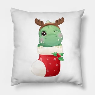 Cute Christmas T Rex Dinosaur In Stocking Pillow