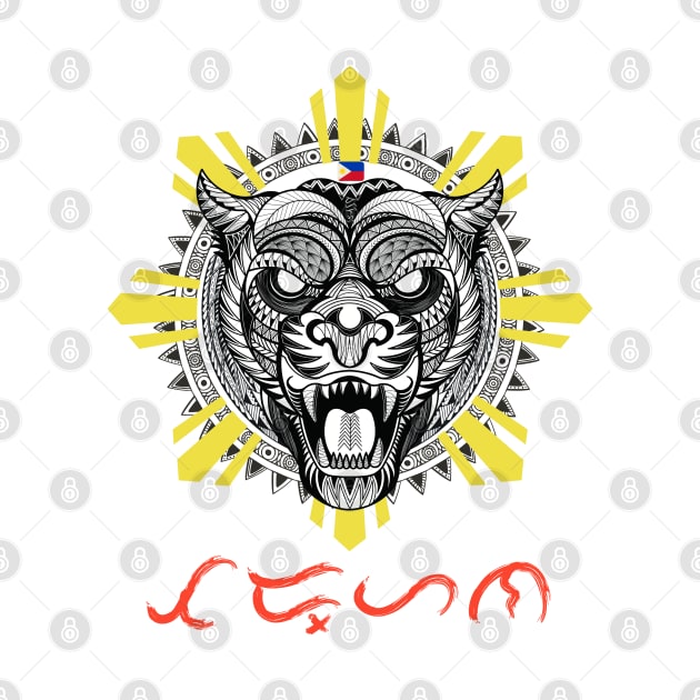 Tribal line Art Tiger / Philippine Flag Sun / Baybayin word Tadhana (Destiny) by Pirma Pinas