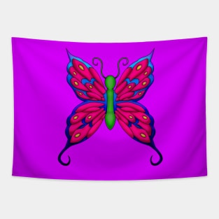 Blue-Pink Butterfly - Black Outline Tapestry