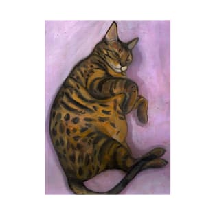 Funny sleeping bengal cat oil painting T-Shirt