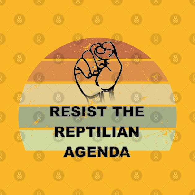 Distressed Resist The Reptilian Agenda Retro Sunset Drawing by Braznyc