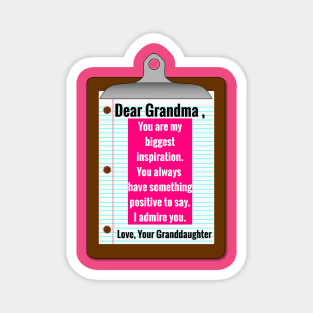 Dear Grandma: Special Personalized Message to Grandma From Granddaughter - Gifts Grandmothers Will Love Magnet