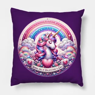 Born On Valentine's Day Unicorn Design Pillow