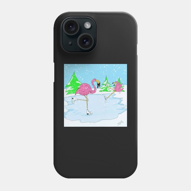 Flamingo Skaters Christmas Phone Case by saraperry