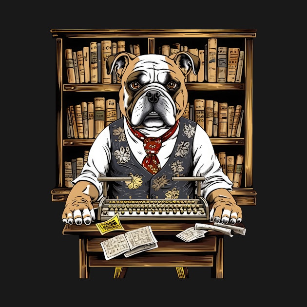 Accountant English Bulldog t-shirt design, a bulldog wearing an eyeshade and holding an abacus by teestore_24