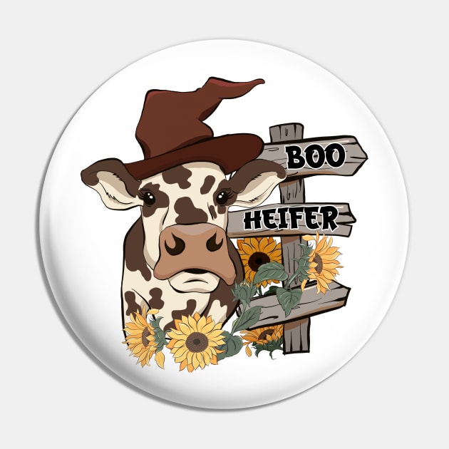 Boo Heifer Sunflower Cow Pin by CB Creative Images