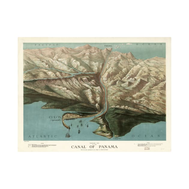 Vintage Pictorial Map of The Panama Canal (1881) by Bravuramedia