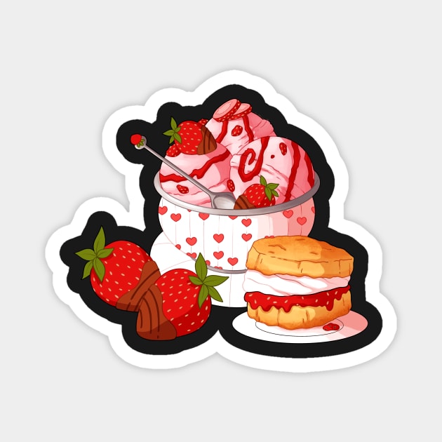 Strawberries and Cream Snacks Magnet by MidnightTeashop