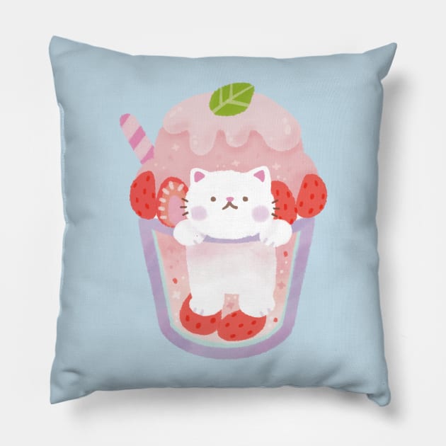 Strawberry Dessert  Cat Pillow by Figberrytea