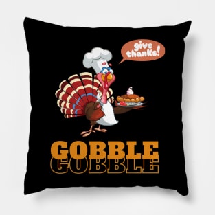 Funny Gobble Thanksgiving retro design Pillow