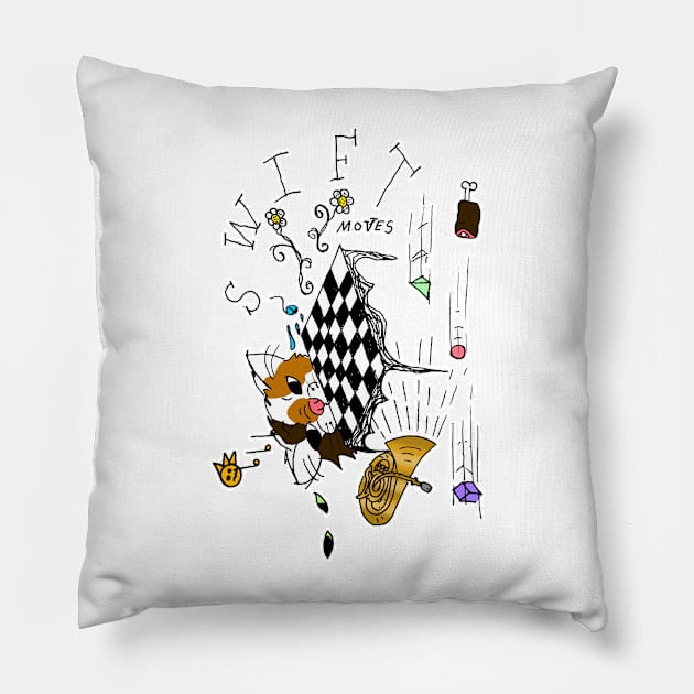 Swift Moves - A Tuba Cat Plays Chess Against Meat Racing Shapes Pillow by MacSquiddles