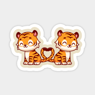 Cute Tiger Couple With Love Heart Tail Cartoon Magnet