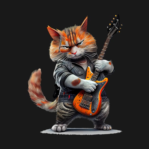 Funny Guitar Cat Rock Tee Funny Guitar Cat Rock Cat by solo4design
