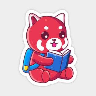 Cute school red panda reading book Magnet