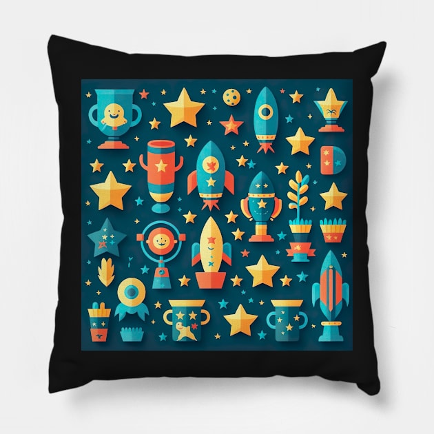 Kid's stars, rockets and trophies Pillow by Stickandteach