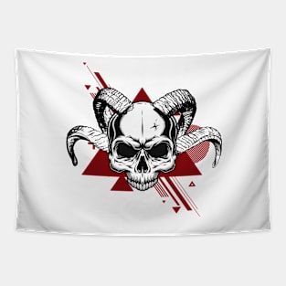 Angry Skull with Ram Horns Tapestry