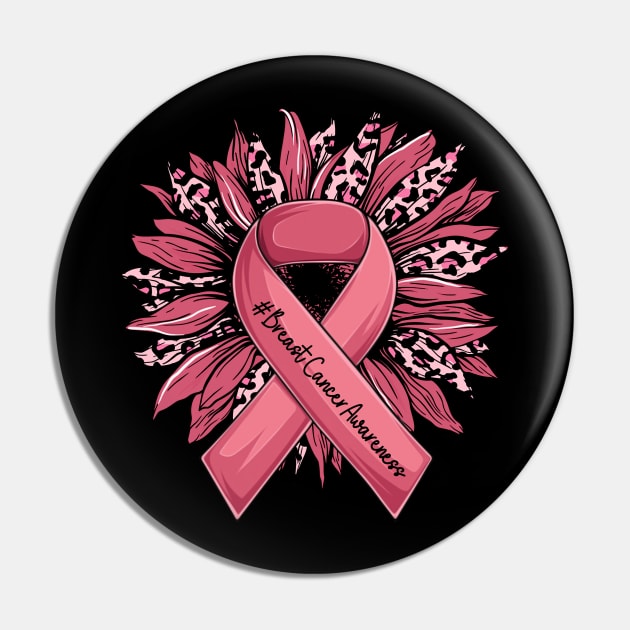 Leopard Sunflower Pink Ribbon Breast Cancer Awareness Pin by Magazine