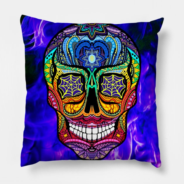 blue sugar skull Pillow by Love My..