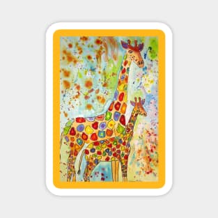 Colourful Mother and Baby Giraffes Magnet