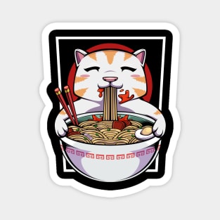 Cat - Cute Kawaii Noodle Soup Eating Kitty Magnet