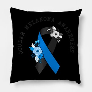 Ocular Melanoma Awareness Floral Black Blue Pillow