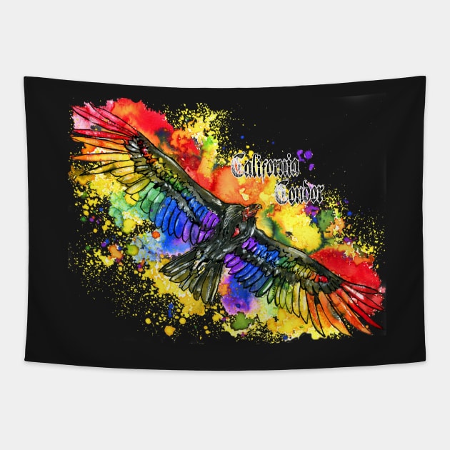 Pride Vultures: Rainbow California Condor Tapestry by 10000birds